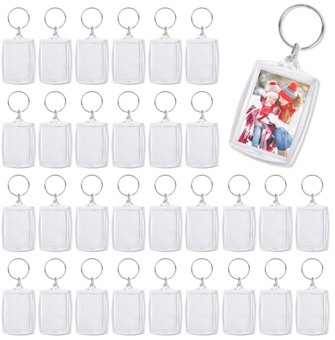 30 Pièces orte Clé Photo Personnalisé,Porte Clef Photo,PPorte Cle Photo,Porte Clé Photo Transparent pour Famille,Des Couples,DIY Souveni