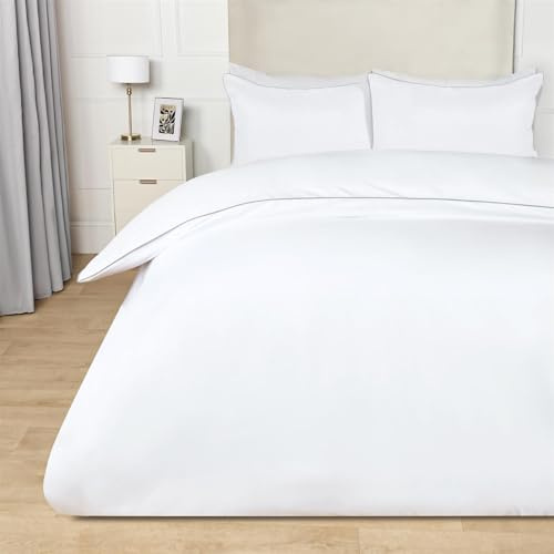 OHS Duvet Cover Double, Presents for Women Men Super Soft Microfibre Piped Double Duvet Set Luxurious Comfy Warm Cosy Bedding Set with Pillowcases, White/Charcoal