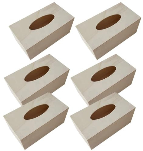 Sosoport 6Er Set Holztaschentücherbox Leerer Gewebehalter Zum Basteln Tissue-Box-Halter Aus Holz Für Kosmetiktücher Serviettenhalter Für Zuhause Büro Schminktisch 7.48X4.13X3.54 Zoll