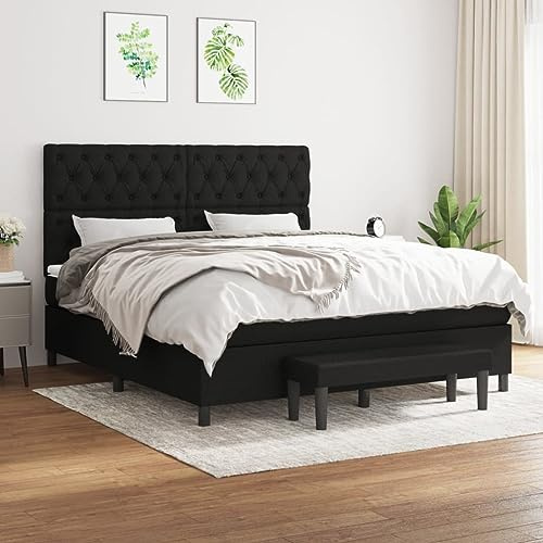Teenpull Boxspringbett Schwarz 160x200 cm, Stoffbezug mit Kopfteil, Taschenfederkernmatratze, Matratzenauflage & Bettbank für Schlafzimmer, erholsamer Schlaf