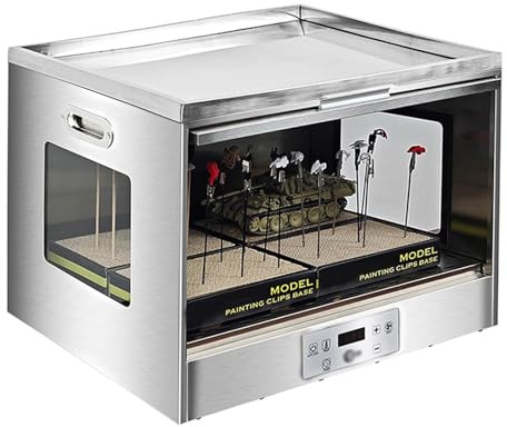 300W Model Paint Drying Box, Airbrush Spray Booth with 4 Bases and 40 Metal Clips, Ventilation, Stainless Steels, Built-in Fan, 0.5h-24h Timer, Top Storage Space, for Primer, Varnish