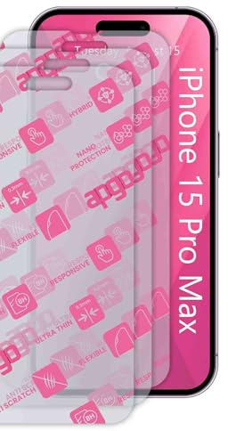 apgo 3x Ultra-Clear Hybrid protective glass compatible with Apple iPhone 15 Pro Max, flexible nano glass, great replacement for tempered glass, scratch-resistant, full glue
