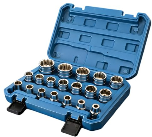 VEGOATY 19tlg Steckschlüssel Einsatz Satz Zwölfkant 1/2: 12 Kant Außenvielzahn Stecknüsse Satz Stecknuss Nusskasten 8-32mm, 1/2 Vielzahn Nuss Set aus CR-V Steel mit Aufbewahrungsbox