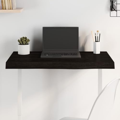 Teenpull Tischplatte Dunkelbraun 80x50x(2-6) cm Massivholz Eiche, DIY Ersatzplatte mit Naturkante, für Schreibtisch, Büro, Zuhause, Arbeitsplatte