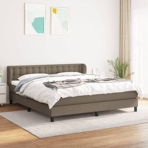 QJBSAVVA Boxspringbett 180x200 Stoff Taupe mit Topper und Matratze, massives Lärchenholz Unterbau, höhenverstellbares Kopfteil für Schlafzimmer und Gästezimmer