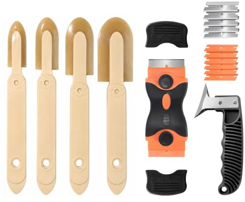 6-teiliges Silikon Abzieher & fugenglätter Werkzeug | 4 Silikonfugenentferner,2-seitiger Fugenmesser(Kunststoff/Edelstahl), Edelstahl Glättmittel,Bad,Küche,Fenster, Fliesen