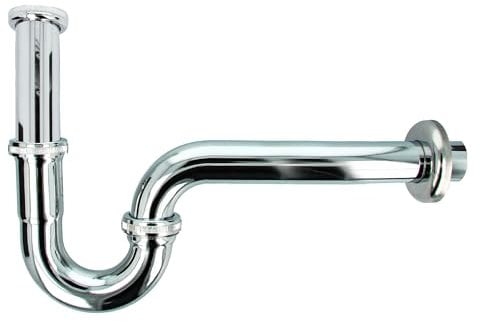 tecuro Röhrengeruchsverschluss Siphon für Waschtisch extra lang, 1 1/4 Zoll x 32 mm, inkl. Rosette Ø 78 mm, Edelstahl, verchromt - 57498