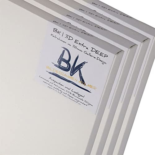 4X BK extra DEEP KEILRAHMEN 70x100cm | Leinwände auf Keilrahmen 70x100 cm | extra hohe Keilrahmen mit Leinwandtuch, quadratische malfertige bespannte Keilrahmen zum Malen
