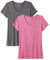 Amazon Essentials T-shirt Stretch et Quick Dry, Col en V et Manches Courtes (Disponible en Grande Taille) Femme, Lot de 2, Charbon Chiné Teinture Spatiale/Rouge Framboise Teinture Spatiale, L