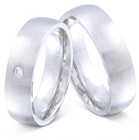 Juwelier Schönschmied - Unisex Titanringe Partnerringe Eheringe Elevator Edelstahl Zirkonia 52-64 10HDac - Kostenlose Wunschgravur mit AMAZON KONFIGURATOR online gestalten!