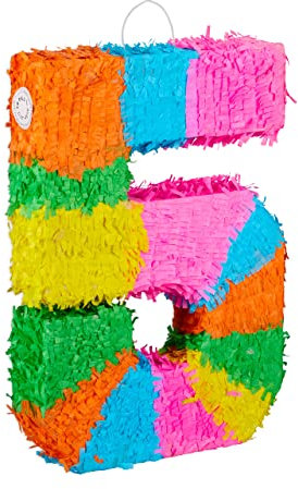 Relaxdays 10025189_907 Anzahl Pinata Geburtstag, Zahl 5, zum Aufhängen, Kinder & Erwachsene, Papier, zum selbst Befüllen, Piñata, bunt
