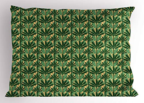ABAKUHAUS Banana Leaf Pillow Sham, Windmill Palm Trees, Decorative Standard Size Printed Pillowcase, 26 X 20, Pale Yellow Jade Green