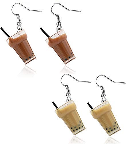 Gleamart 2 Pairs Pearl Milk Tea Earrings Bubble Tea Earrings Creative Jewelry Gifts