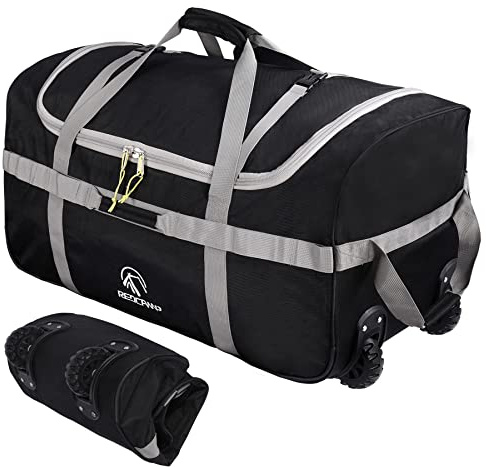 REDCAMP Reisetasche mit Rollen, 85 l, groß, faltbar, Reisetasche mit Rollen, 120 l, Schwarz (groß), L, Gepolstert