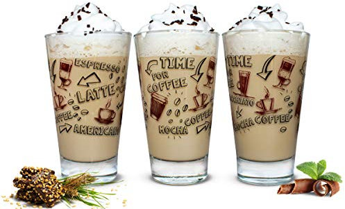 Sendez 6 Latte Macchiato Gläser 310ml Kaffeegläser Trinkgläser Teegläser mit Kaffee-Aufdruck