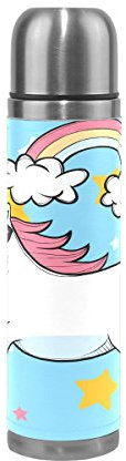 Unicornio Arcoiris Botella de Agua Frasco de Vacío Aislamiento de Acero Inoxidable de Embalaje de Cuero a Prueba de Fugas Termica Botella (500 ml)
