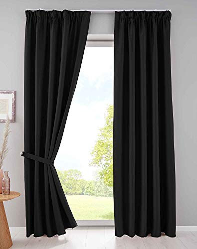 Gardinenbox 2er Set Verdunkelungsvorhänge Blickdicht »Newyork« verdeckte Schlaufen Schwarz HxB 245x295 cm Thermo-Gardine Blackout schalldämmend ÖKOTEX Kräuselband, 202020610-2