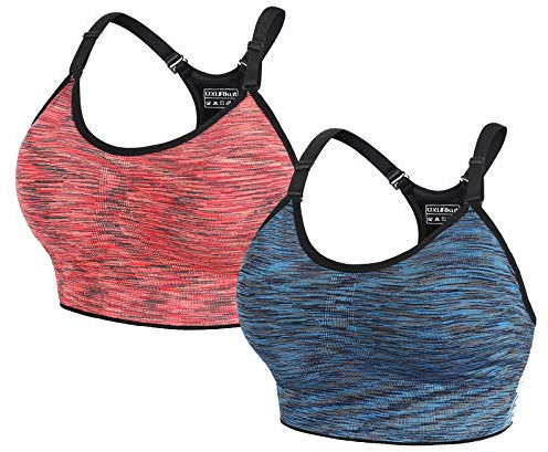 2 Stücke Sport BH Damen Push Up Sport Bustier Ohne Bügel Starker Halt Gepolstert Verstellbare Träger Sports Bra für Yoga Running Fitness BHS (Blau Orange, M)