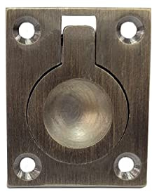 QCAA Flush Ring Pull, Solid Brass, 36.5 x45 mm, Brushed Antique Brass, 1 Pack, Made in Taiwan