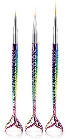 ANCLLO Lot de 3 pinceaux professionnels pour nail art avec queue de poisson colorée, Pinceaux Professionnels, Pinceau Coloré en forme de Queue de Poisson, Stylo Liner Ongles Acrylique