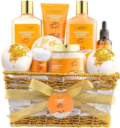 Mothers Day Gifts for Mom Women Gift Basket for Women - 10 Pc Almond Milk & Honey Beauty & Personal Care Set - Home Bath Pampering Package for Relaxing - Spa Self Care Kit - Birthday, Mom, Anniversary