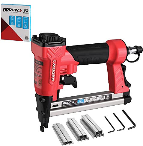 Arrow PT50 Agrafeuse pneumatique sans huile avec 3750 pièces T50 1/4, 3/8, 1/2, pot d'échappement arrière, pour le travail du bois, les projets professionnels et le bricolage