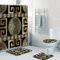 ZGDPBYF 4-teiliges Badeset, geometrisch, schwarz, gold, griechischer Schlüsselmäander, rutschfester Badteppich, Bodenmatte, Heimdekoration, wasserdichter Duschvorhang, Badezimmer, 4-teiliges Set