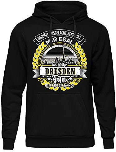 Uglyshirt87 Ein Leben Lang Dresden Herren Kapuzenpullover | Stadt-Skyline - Fussball - Sport - Ultras - Hoodie | Schwarz (XL)