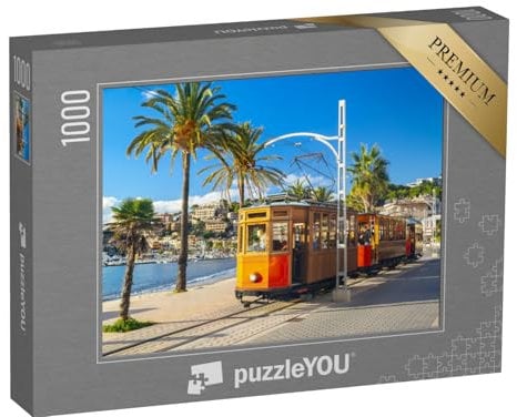 puzzleYOU: Puzzle 1000 Teile „Berühmte orangene Straßenbahn fährt von Soller nach Port de Soller, Mallorca, Spanien“ – aus der Puzzle-Kollektion Straßenbahnen