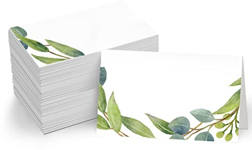 110 tarjetas de tienda de campaña, tarjetas de lugar pequeñas con diseño de planta elegante, tarjetas de asiento delicadas, tarjetas de nombre en blanco, mesas, cenas, recepciones (5cm x 9cm)