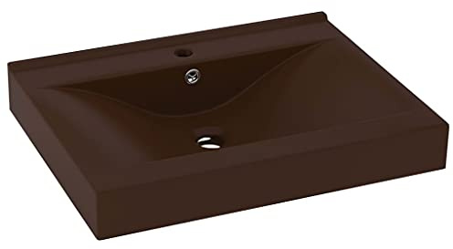 vidaXL Luxus Waschbecken mit Hahnloch Waschtisch Aufsatzwaschbecken Waschplatz Handwaschbecken Aufsatzwaschtisch Matt Dunkelbraun 60x46cm Keramik