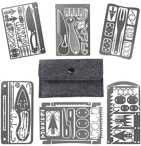6 tarjetas de supervivencia para exteriores, color plateado, para pesca, camping y supervivencia en el interior