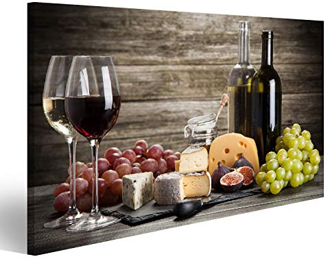 islandburner Bild auf Leinwand Wein Und Käse Stillleben Wandbild Poster Kunstdruck Bilder 80x40cm
