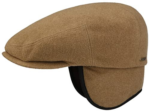 Stetson Kent Wool Ohrenklappen Flatcap Herren - Made in EU - Schiebermütze mit Ohrenklappen - Flat Cap mit Kaschmir - Ohrenmütze Herbst/Winter - Schirmmütze Camel XL (60-61 cm)