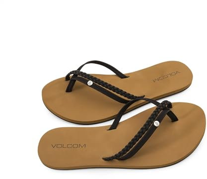Volcom Thrills Sandal – Recliner Comfort Foam Footbed, Braided Synthetic Leather Straps, Chanclas Mujer, Color Negro, 40.5 EU