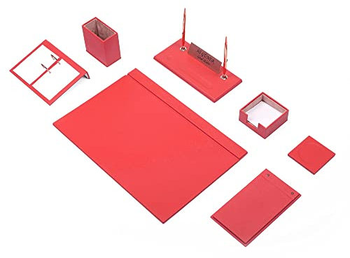 rotes Leder-Schreibtisch-Set – Schreibtischunterlage – Notizpapierhalter – Stifthalter – Lederuntersetzer – Schreibtischzubehör – Schreibtisch-Organizer – rot (9PCS)