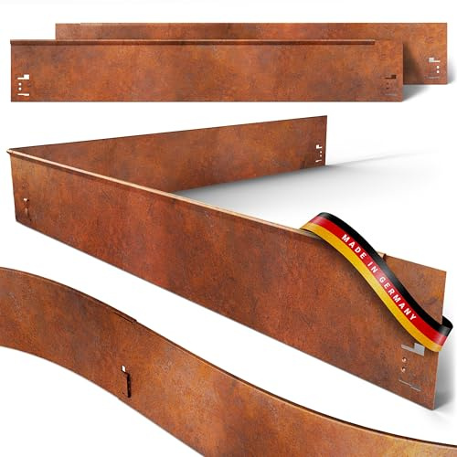 Rasenkante Metall - 21,6m Verlegelänge - Garten Beeteinfassung Metall 18,5cm hoch - Stabile Beetbegrenzung Metall Corten-Stahl - 19er Set Metall Rasenkante je 1,2m Länge - Verformbar & Ultraleicht
