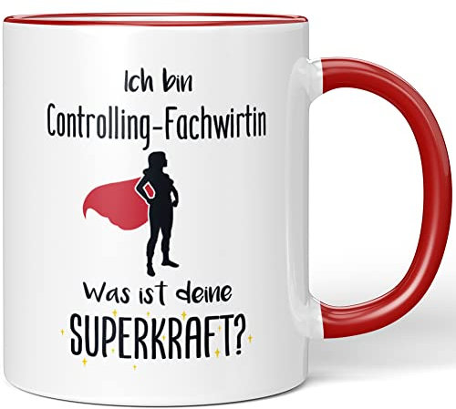 JUNIWORDS Tasse, Ich bin Controlling-Fachwirtin. Was ist deine Superkraft?, Rot (5924072)