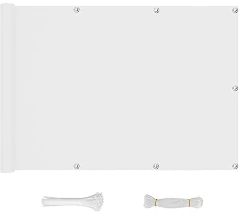 QINGLV Brise Vue Balcon 100x200cm Brise Vue Jardin Protection UV Imperméable Écran De Balcon Ecran avec Corde en Nylon Et Serre-CâBle -Blanc