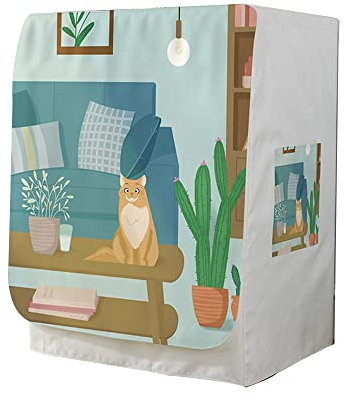 Odot Washer Dustproof Cover Front Load, Washing Machine Dryer Protector Sunscreen Waterproof Tumble Dryer Case Protective Cover for Most Front Loadi (yellow cat,S-capacity 5-7kg)