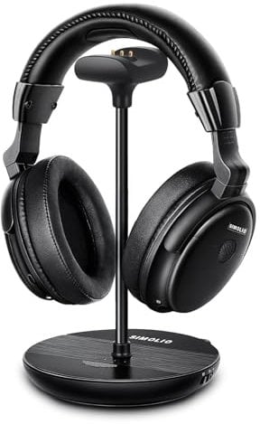 SIMOLIO Auriculares Inalámbricos TV con Soporte de Carga/Transmisor 2.4G 2 en 1, Modo de Diálogo Claro para Personas Mayores, Batería de Repuesto, Tono y Balance, by-Pass, Sin Emparejamiento