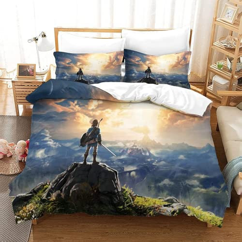 FIKUP Zelda Bettwäsche-Sets Mit Kissenbezug,Kinderbettwäsche Microfaser 3D Bettwäsche,Bettbezug+Kissenbezug 80x80cm,bettwäsche Jungen (A,155x220/80x80cm)