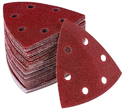 Multi Tool Triangle Sanding Pads,60 pieces 90mm Detail Mouse Sander Pads Durable Dust-Free 6 Holes Electric Sander Sandpaper Hook and Loop 40/60/80/120/180/240 for Bosch Sanding Pads