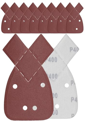 YoiYee 400 Grit Mouse Sanding Sheet, 4 Holes Hook & Loop Fastening Sandpaper, Back Sand Paper Pad, 2 Replacement Tips, for Black and Decker Detail Palm Sander, 140 x 95 mm, Red, 10pcs