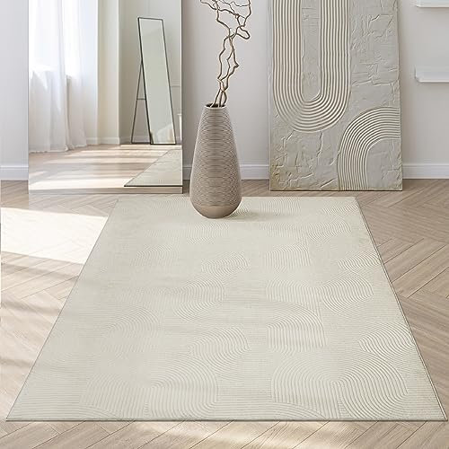 Mia´s Teppiche Rosy - stilvoller 3D Teppich mit Anti-Rutsch-Rücken, flauschig, rutschfest und pflegeleicht, Creme, 80 x 150 cm
