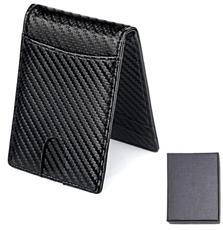 1 étui à cartes en fibre de carbone noir avec blocage RFID pour homme - Porte-cartes en microfibre PU - Porte-monnaie fin noir minimaliste - Porte-cartes et porte-monnaie., bleu, 10,8 x 7,7 x 1,5 cm,