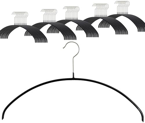 MAWA Kleiderbügel, Set mit 50 hochwertigen, platzsparenden, rutschfesten Kleiderbügeln, ideal für T-Shirts und Pullover, mit 360° drehbarem Haken und Rutschfester Beschichtung, 40 cm, Schwarz