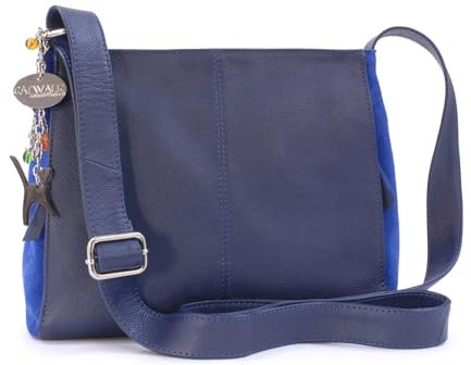 Catwalk Collection Handbags - Damen Umhängetasche Mittelgroß - Crossbody Bag - Leder und Wildleder - Verstellbarer Schultergurt - CHARLOTTE - Blau