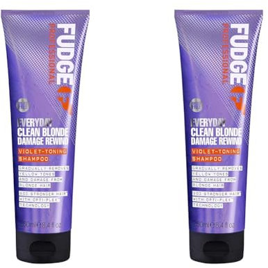 Fudge Professional Everyday Clean Blonde Damage Rewind Shampoo, Daily Purple Toning for Blonde Hair, Bond Repair Technology, 250 ml (Pack of 2)