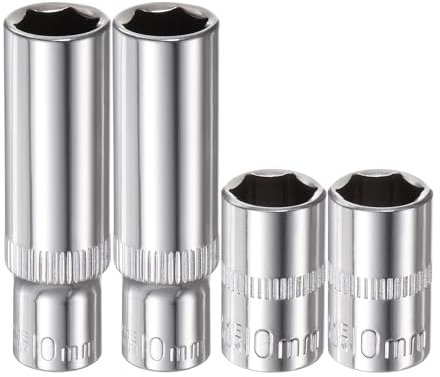 sourcing map 4Pcs 1/4-Inch Drive Deep & Shallow Impact Socket Set 10mm Metric 6 Point Design Cr-V Steel